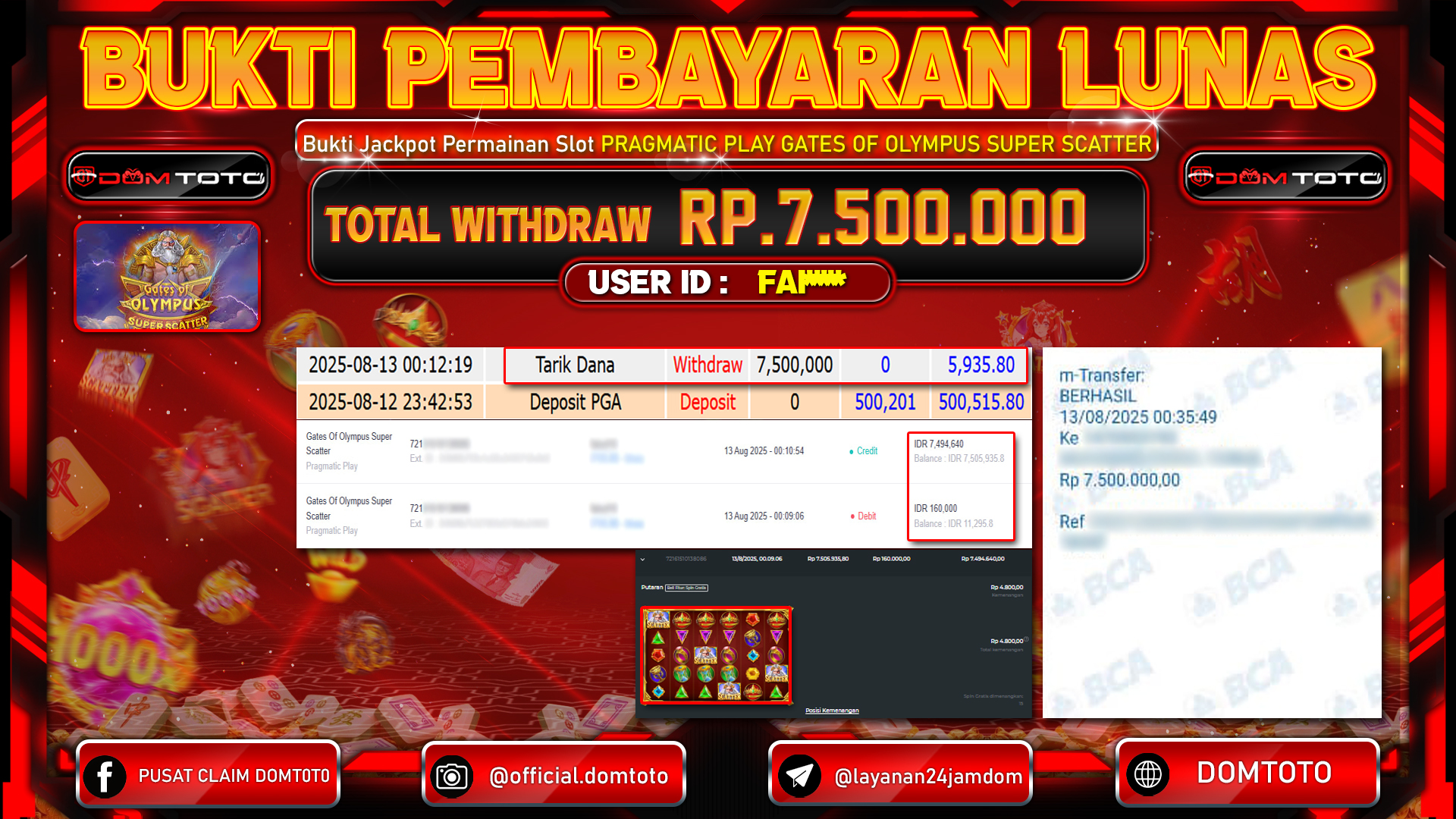 JACKPOT SLOT GATES OF OLYMPUS SUPER SCATTER 13 AGUSTUS  2025